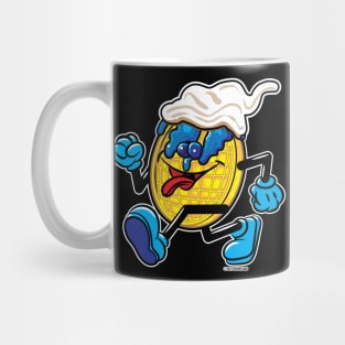 Blueberry Syrup, Blueberries and Whipped Cream Waffle Mascot strutting Mug